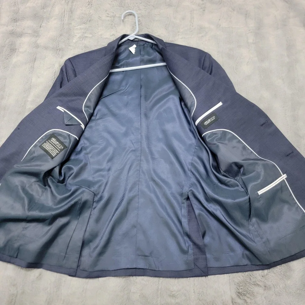 Kenneth Cole Blazer Mens 44L (Fits 42L) Blue Wool Stretch Awearness Suit Jacket